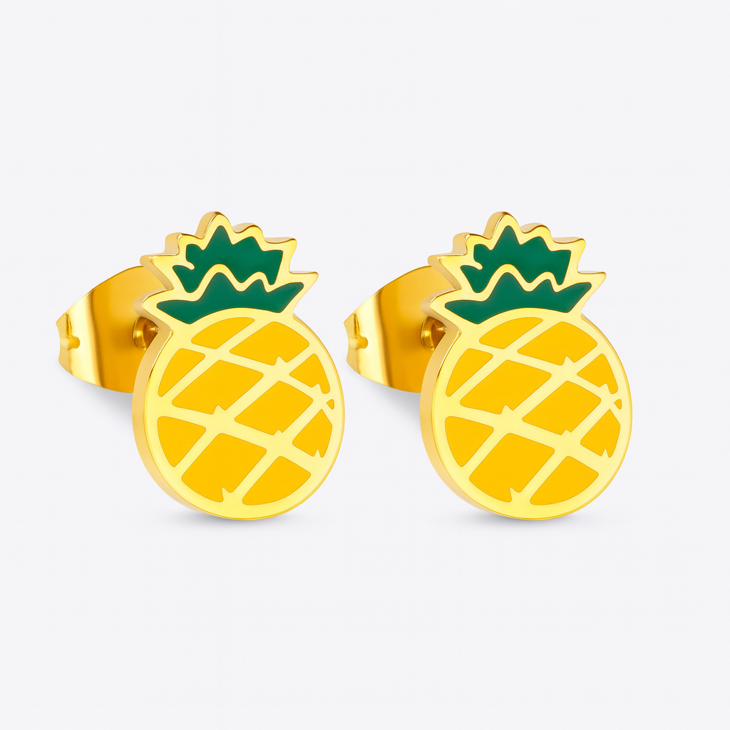 Tropi-Tales Stud Earrings – Pineapple, Coconut Tree, Strawberry & Rainbow Set | Colorful Summer Jewelry