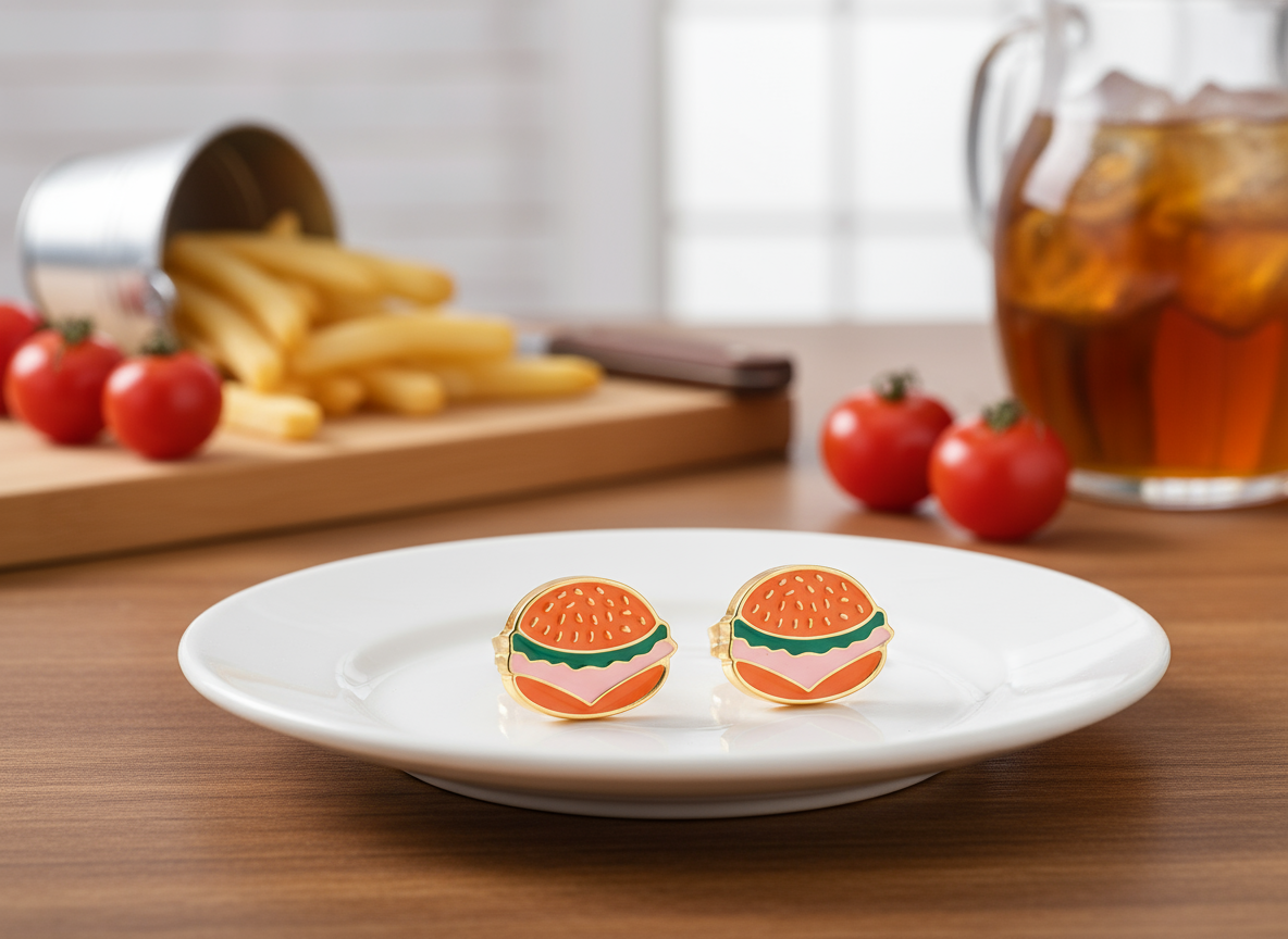 Crave-a-Bite Crew Stud Earrings – Pizza, Burger, Cake & Croissant Set | Fun Food Jewelry Gift for Her