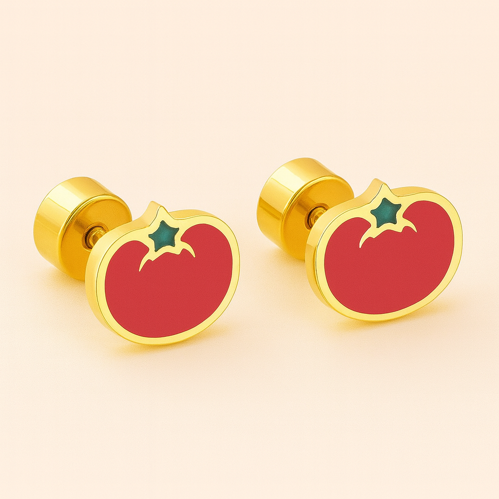 Veggie Whimsy Stud Earrings – Tomato, Pumpkin, Mushroom & Lettuce Set | Funny Kawaii Veggie Jewelry